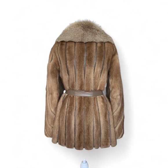 Vintage Brown Fox Fur Belted Jacket with Luxe Oversized Collar - Picture 2 of 8